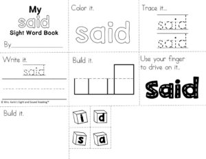 thumbnail of said-sight-word-minibook